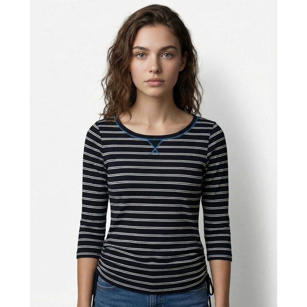 Chaps Striped 3/4 Sleev Top